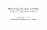 High redshift dust and the PopIII/PopII transition