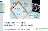 CV / Resume Preparation Dalla Lana School of Public Health