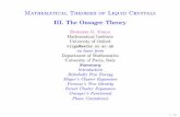 Mathematical Theories of Liquid Crystals III. The Onsager ...
