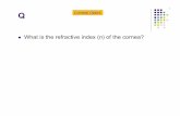 What is the refractive index (n) of the cornea?
