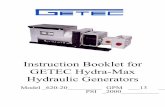 Instruction Booklet for GETEC Hydra-Max Hydraulic Generators