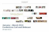 January – March 2013 Conference Call and Webcast