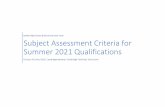 Subject Assessment Criteria for Summer 2021 Qualifications