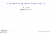Summary of Spring 2015 Commissioning run A. Deur Jefferson Lab