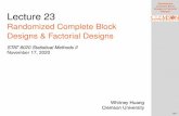 Complete Block Designs & Factorial Lecture 23