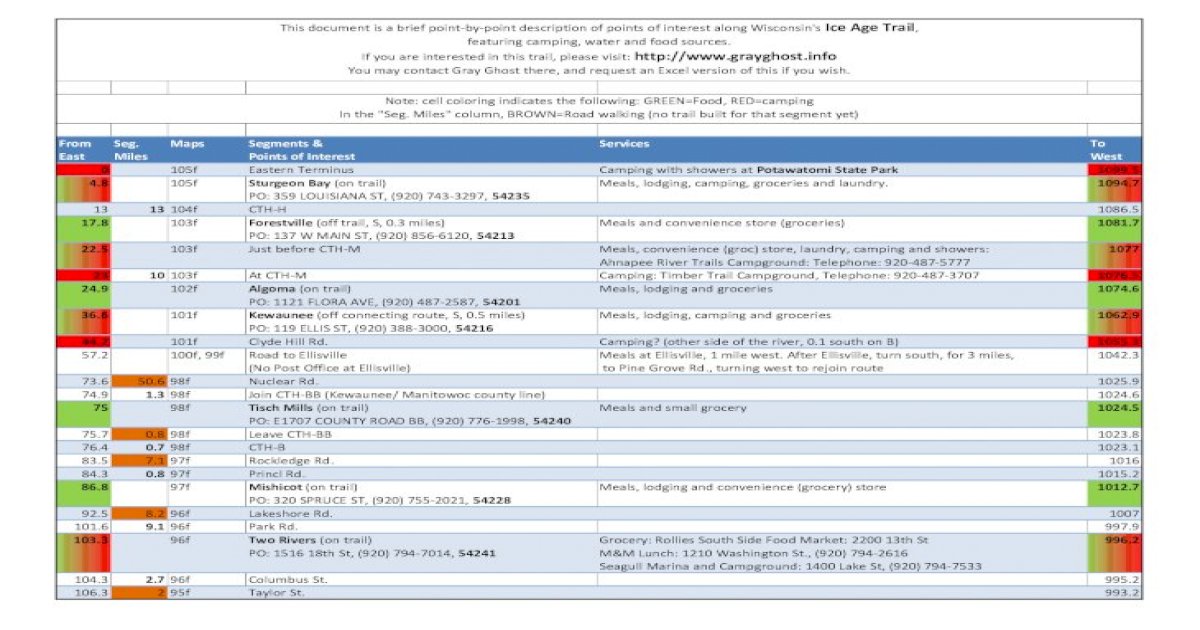 ice age trail  milemile pdf spreadsheet  pdf document