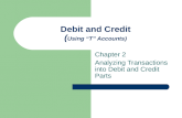 Debit and Credit ( Using “T” Accounts) Chapter 2 Analyzing Transactions into Debit and Credit Parts.