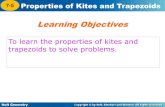 Learning Objectives Learning Objectives 7-5. Holt Geometry 6-6 Properties of Kites and Trapezoids kite